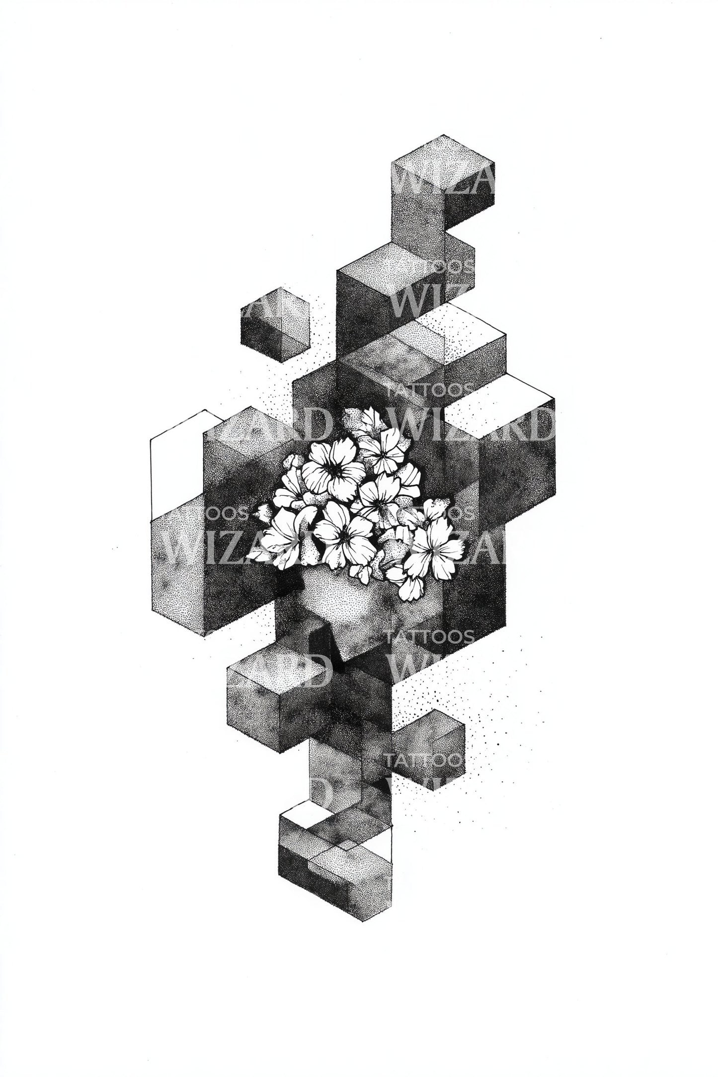 Design de Tatuagem Cubista Bloom Blocks