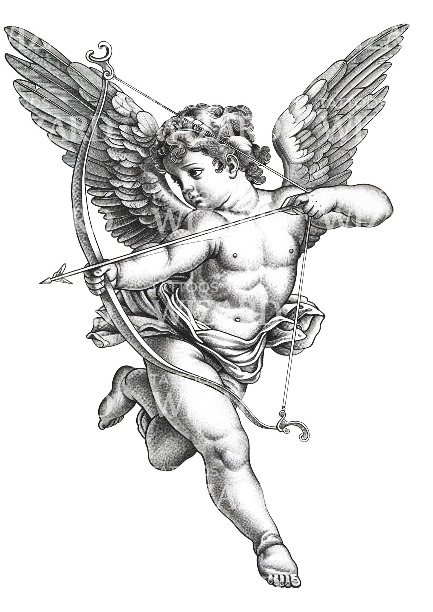 Cupid Throwing an Arrow for Love Tattoo Design