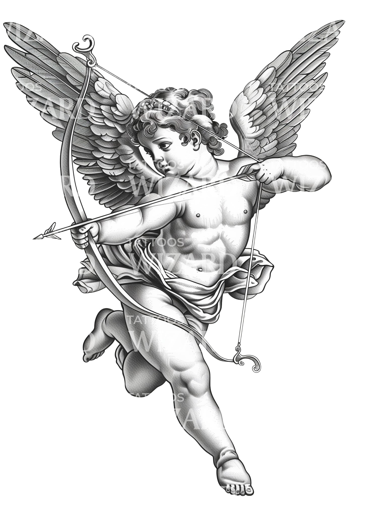 Cupid Throwing an Arrow for Love Tattoo Design