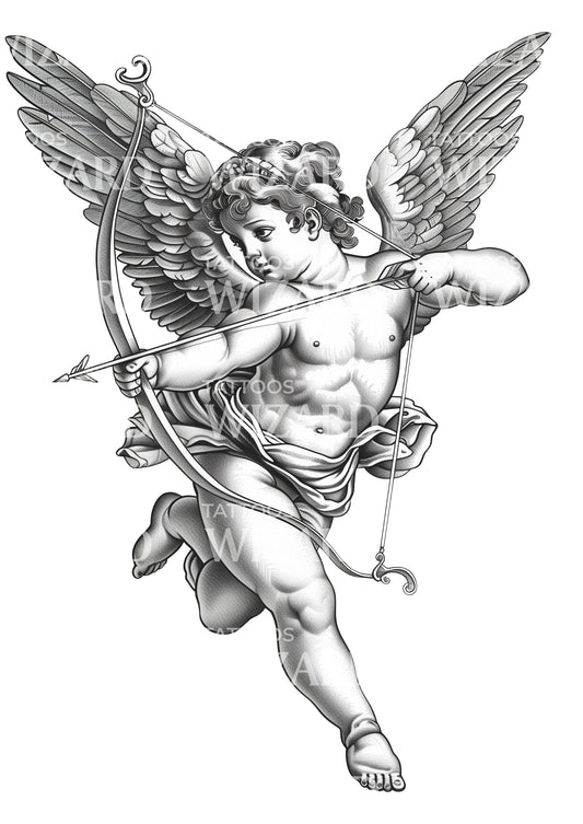 Cupid Throwing an Arrow for Love Tattoo Design