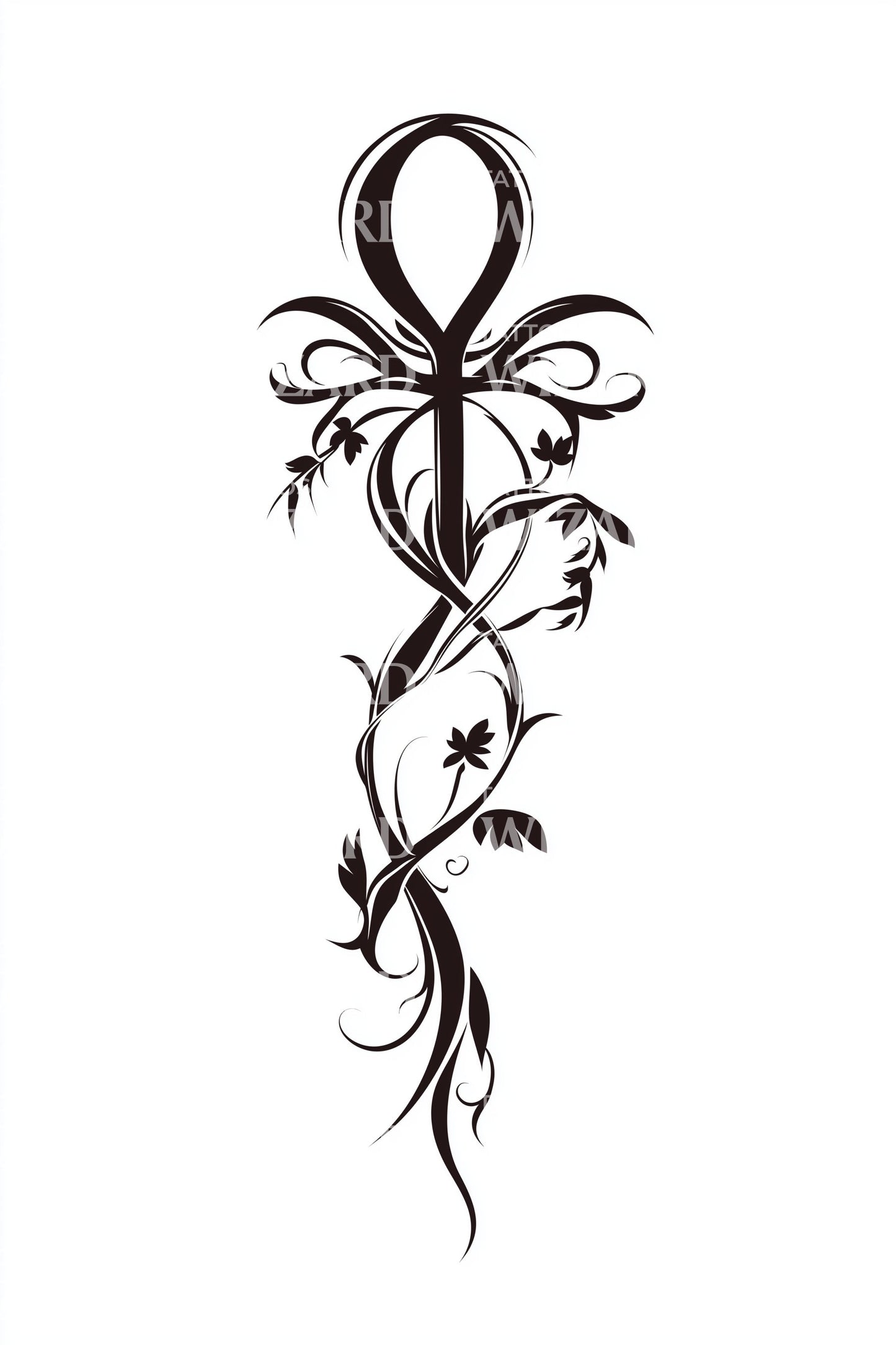 Curved Vine Ankh Tattoo Design