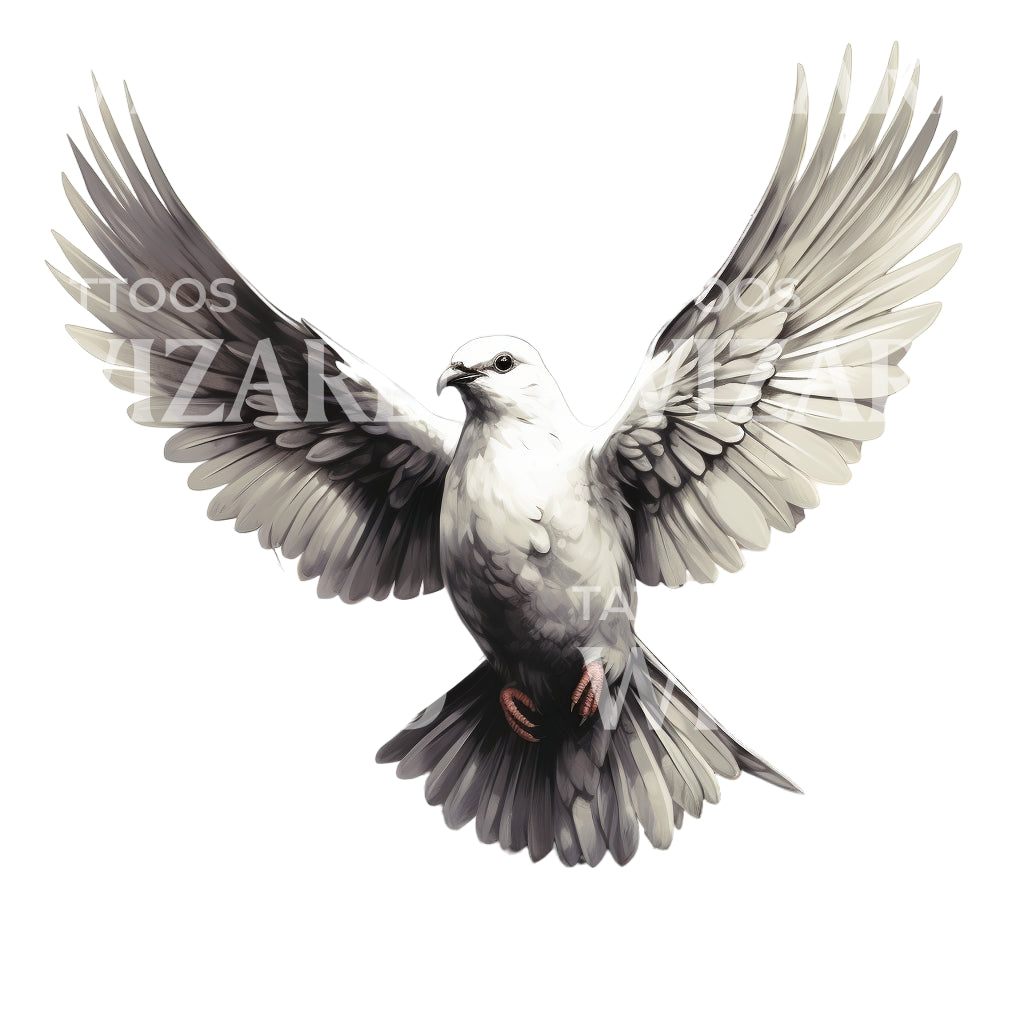 Watercolor Dove and Flowers Tattoo Design