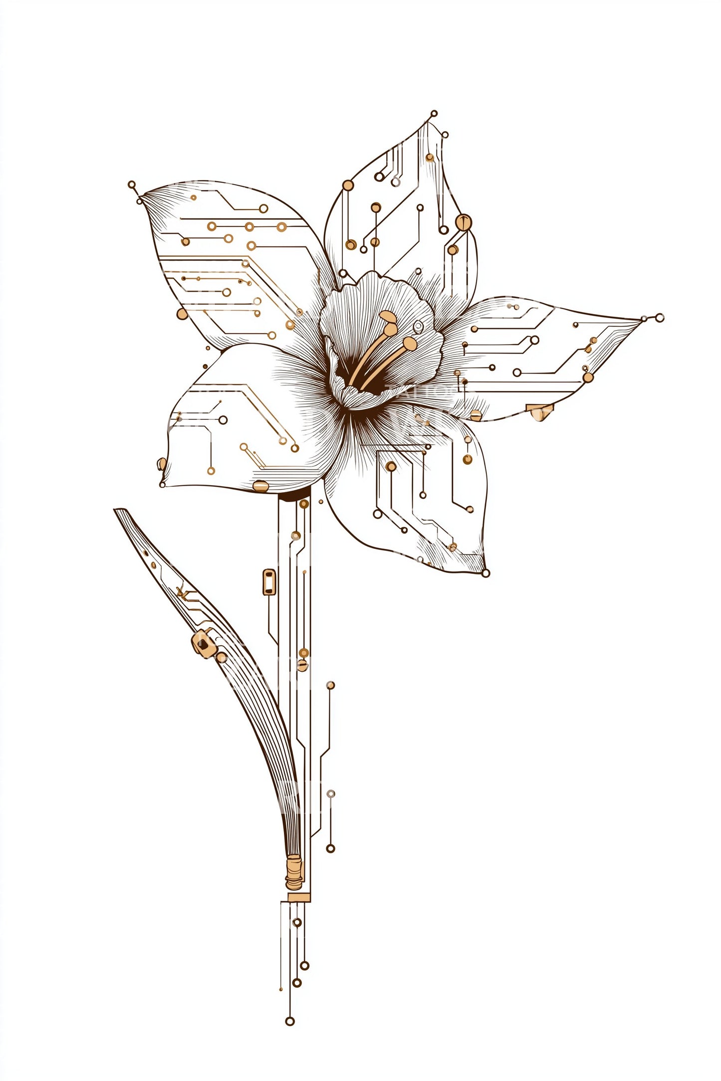 Ide Tato Sirkuit Bunga Daffodil Siber