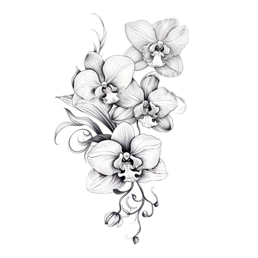 Black and Grey Orchid Flower Tattoo Design