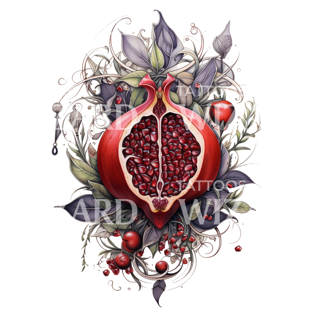 Illustrative Pomegranate Tattoo Design