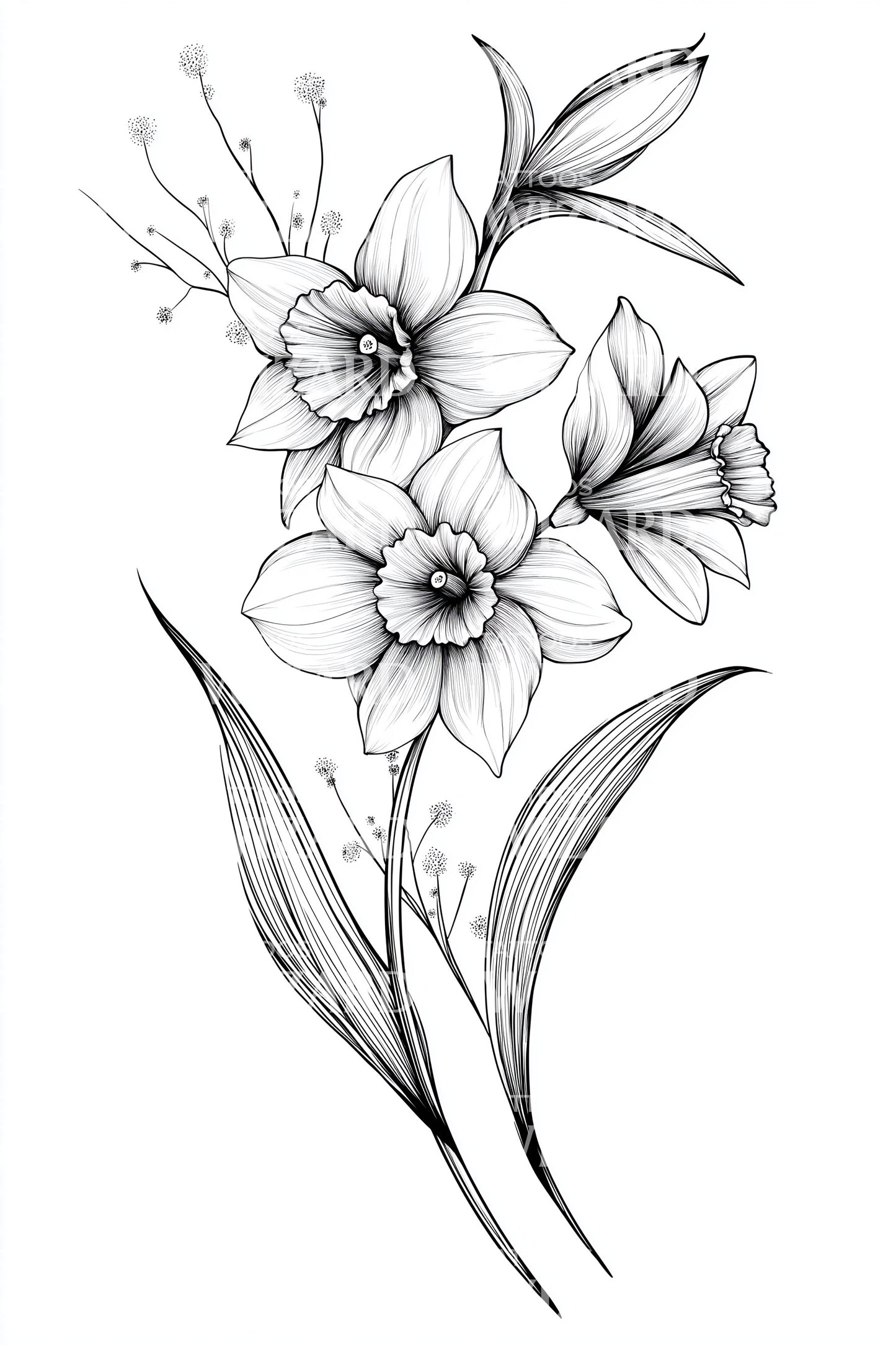 Daffodil Cluster Bouquet Tattoo Design