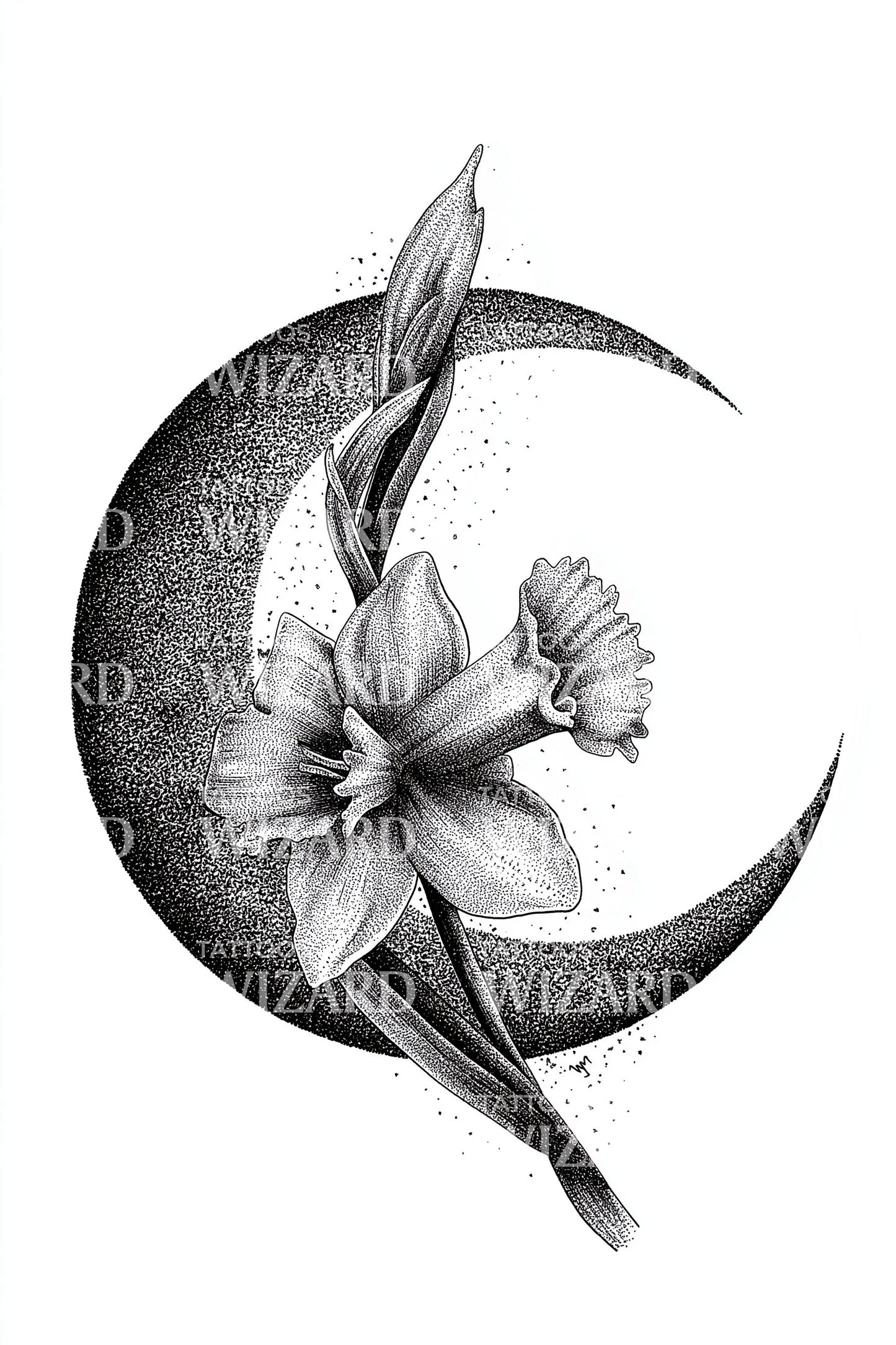 Daffodil Crescent Dot Tattoo Design