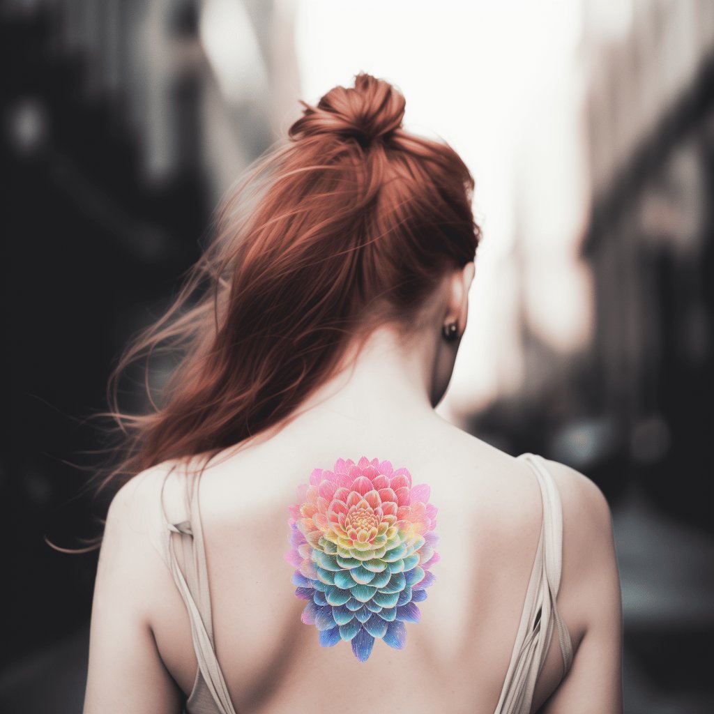 Design de Tatuagem Mandala Dália Arco-Íris