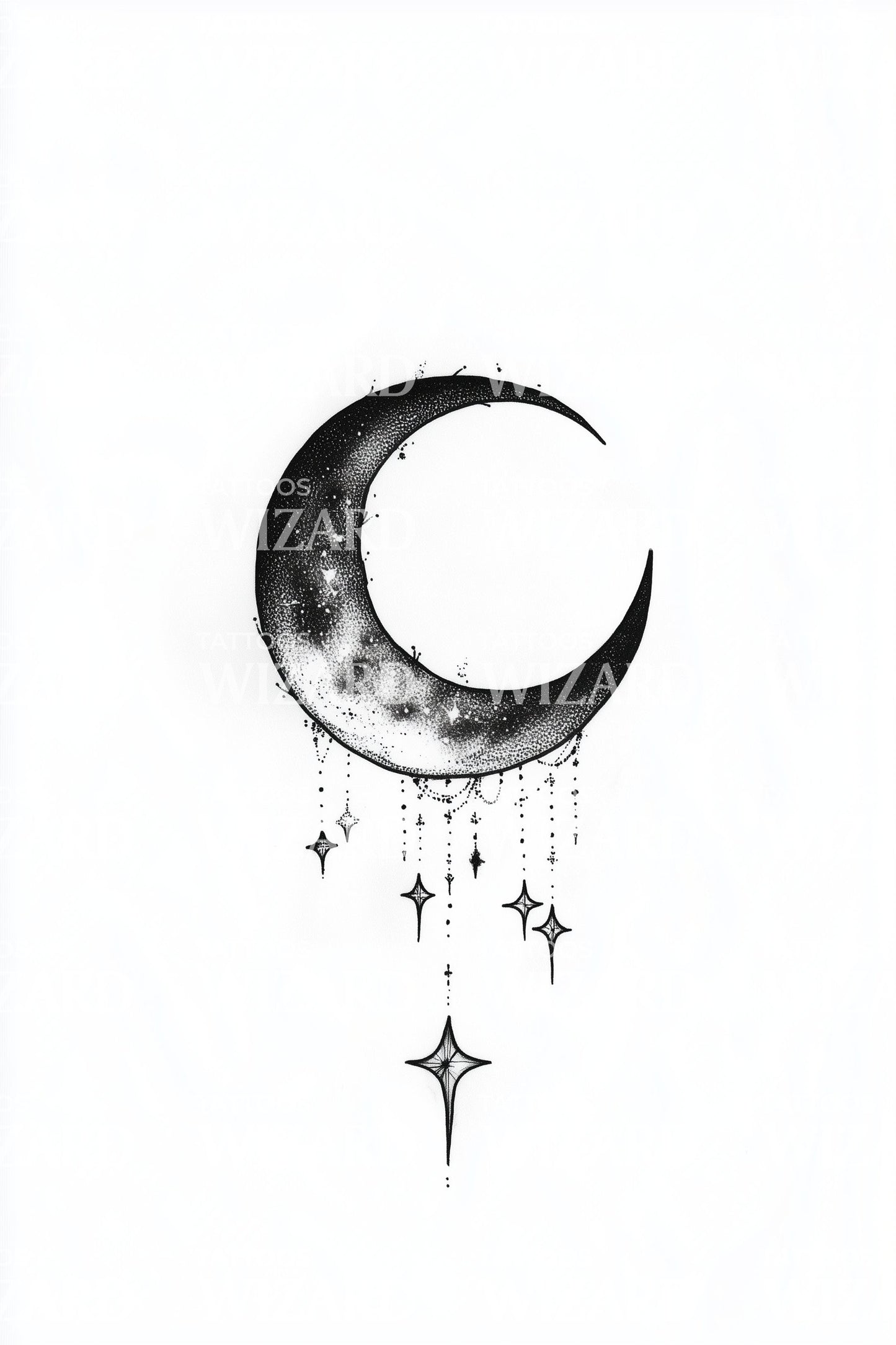 Dangling Crescent Stars Tattoo Idea