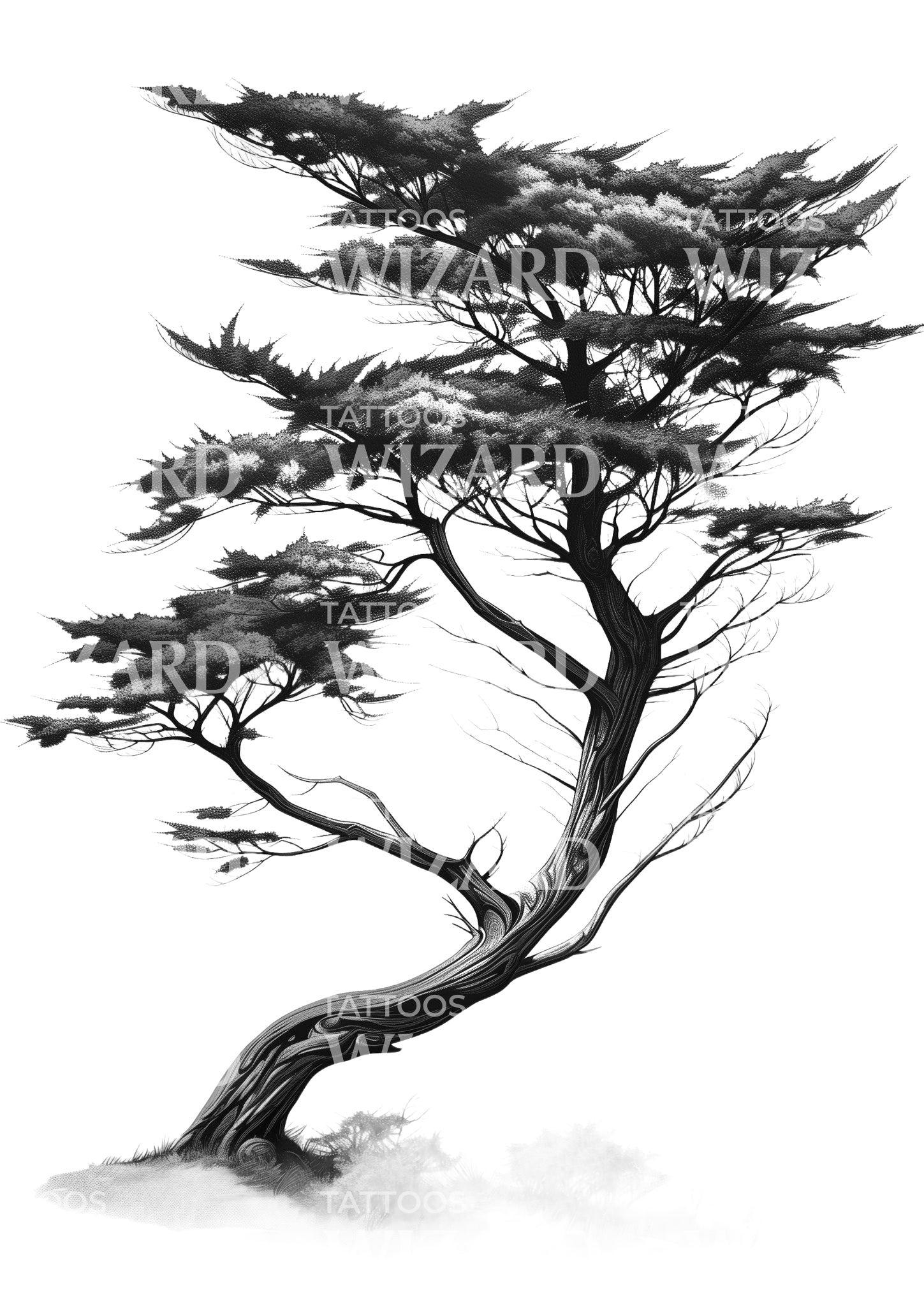 Dark Cypress Tree Tattoo Design