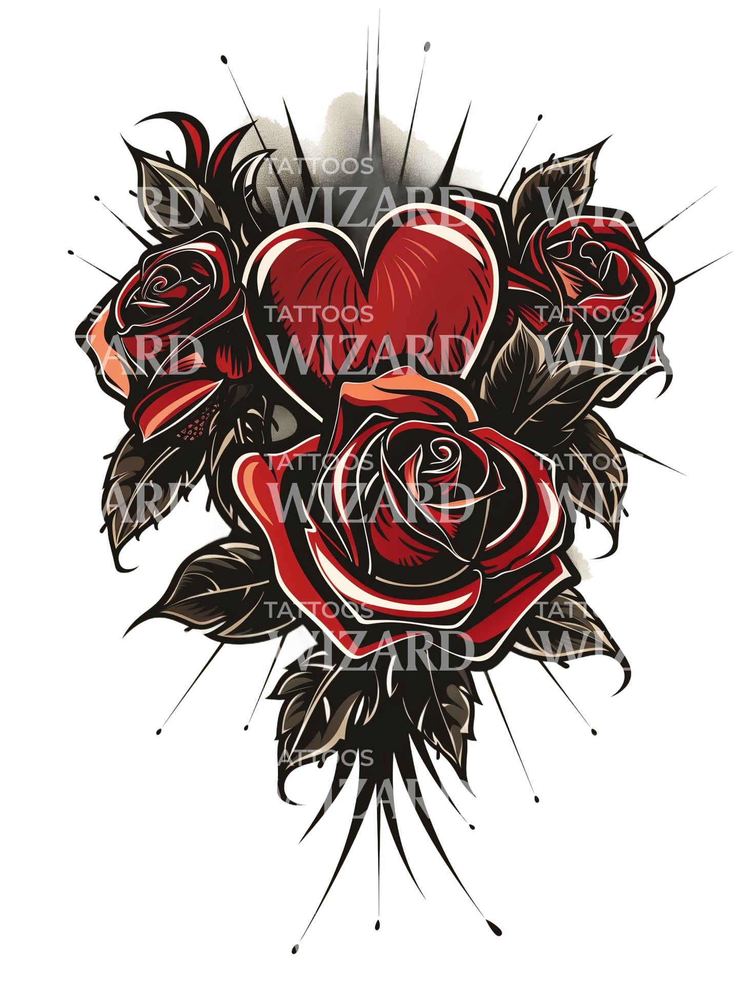 Dark Roses with Heart Tattoo Design