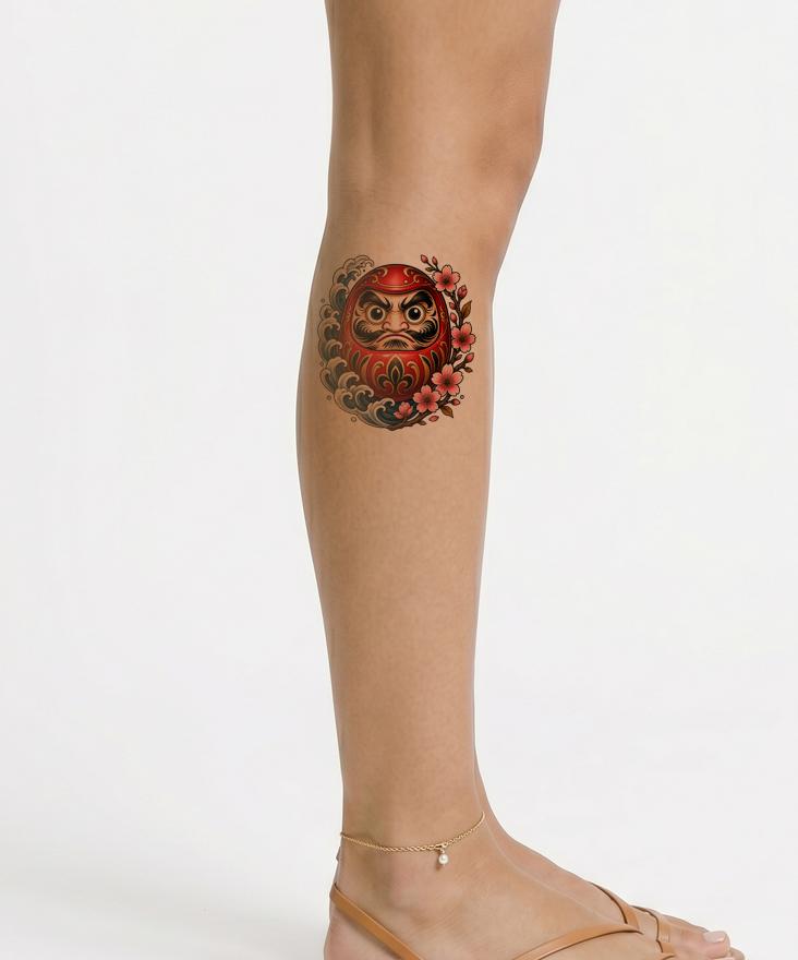 Design de tatouage néo-traditionnel poupée Daruma