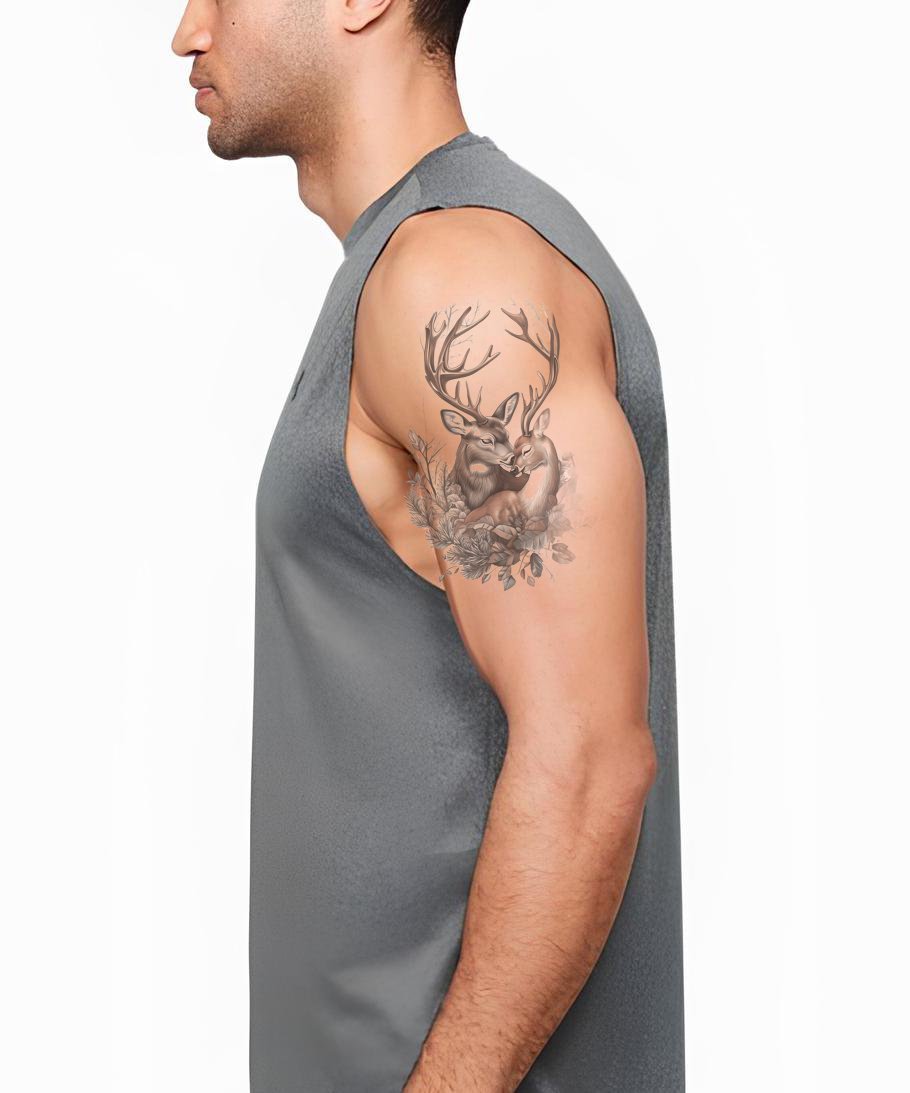 Winter Deer Couple Tattoo Design