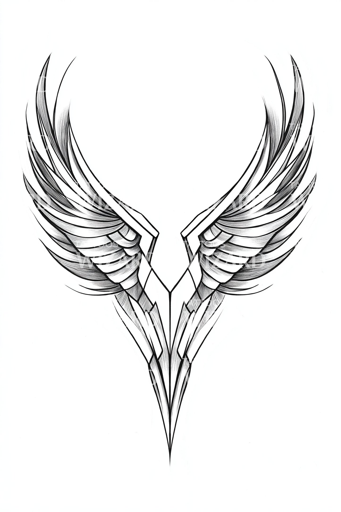 Delicate Feather Wings Tattoo Illustration