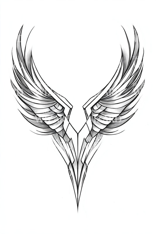Delicate Feather Wings Tattoo Illustration