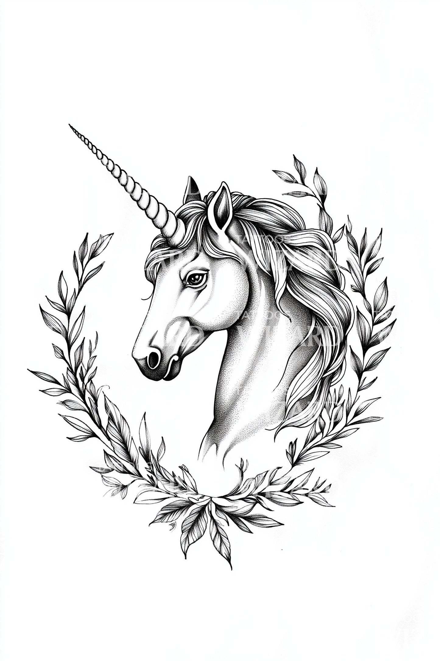 Zarte Lorbeer-Einhorn-Tattoo-Idee