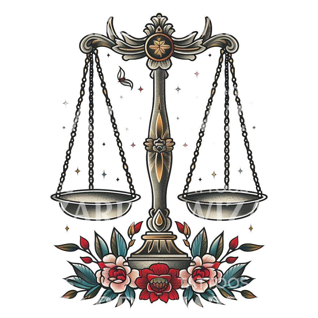 Delicate Old School Libra Tattoo Design