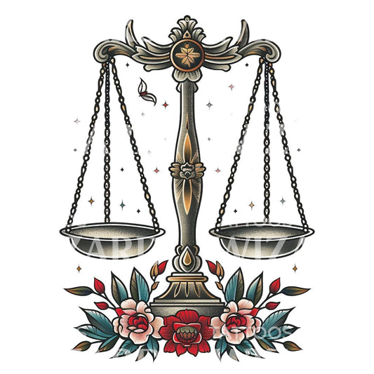 Delicate Old School Libra Tattoo Design