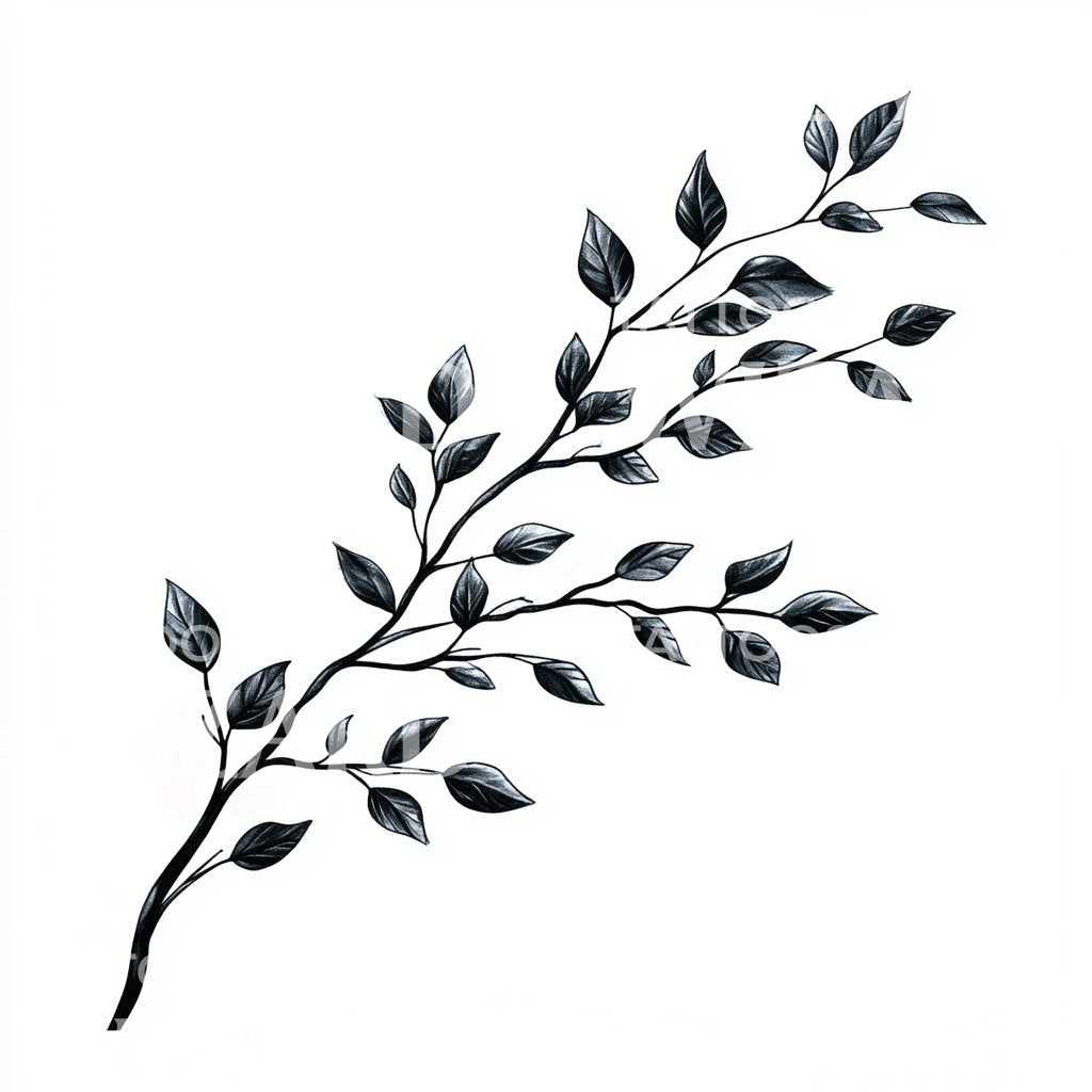 Delicate Tree Branch with Leaves Tattoo Idea