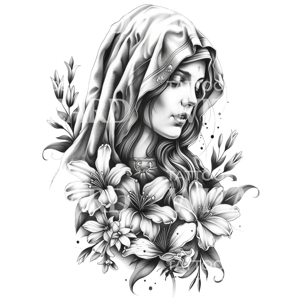 Delicate Virgin Mary Tattoo Design