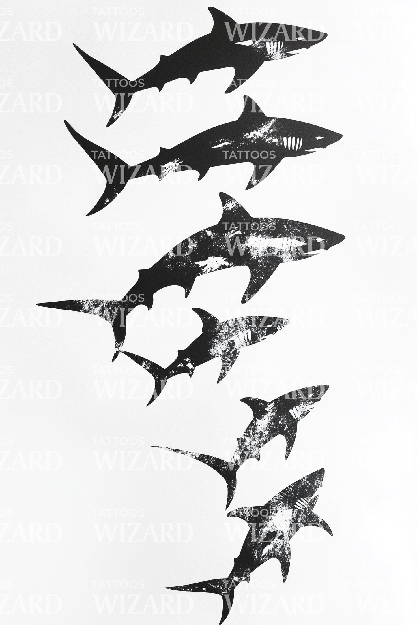 Desenho de Tatuagem de Escola de Tubarão Descendente