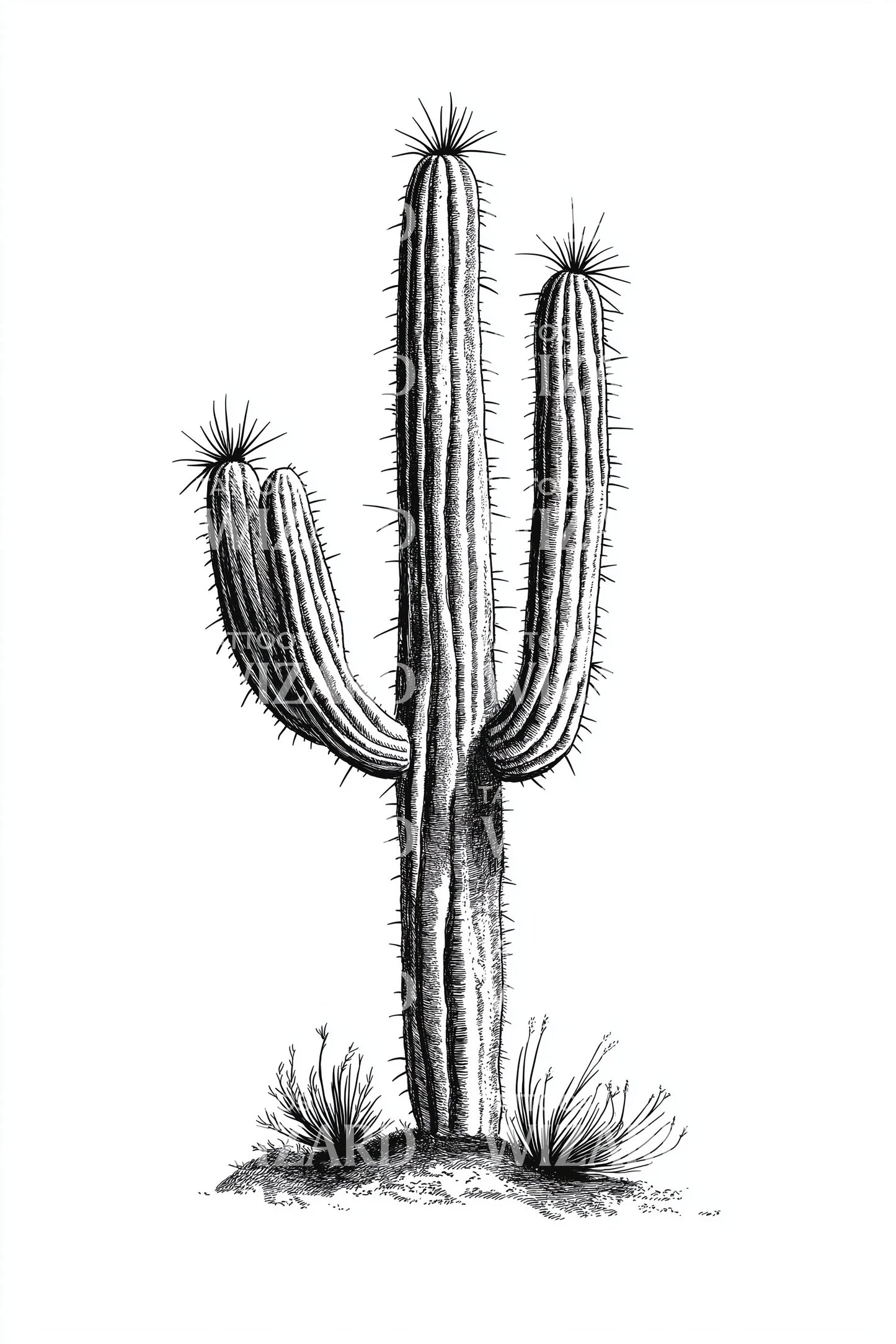 Desert Cactus Sketch Tattoo Idea