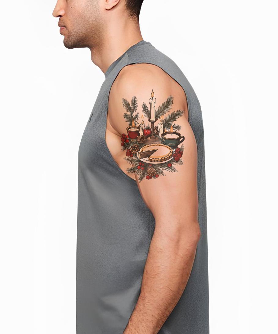Cozy Holiday Dessert Table Tattoo Illustration