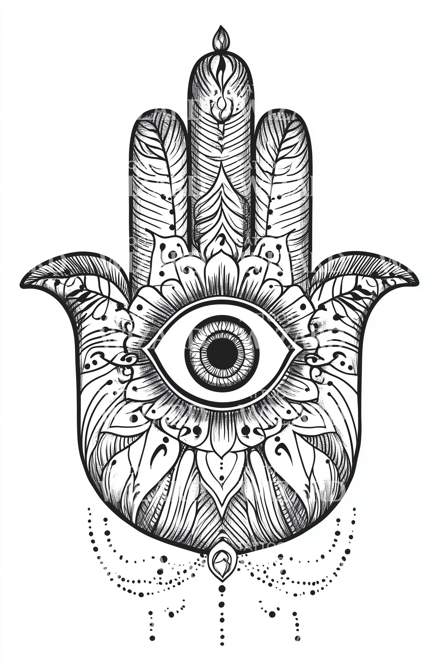 Detailed Hamsa Mandala Tattoo Design