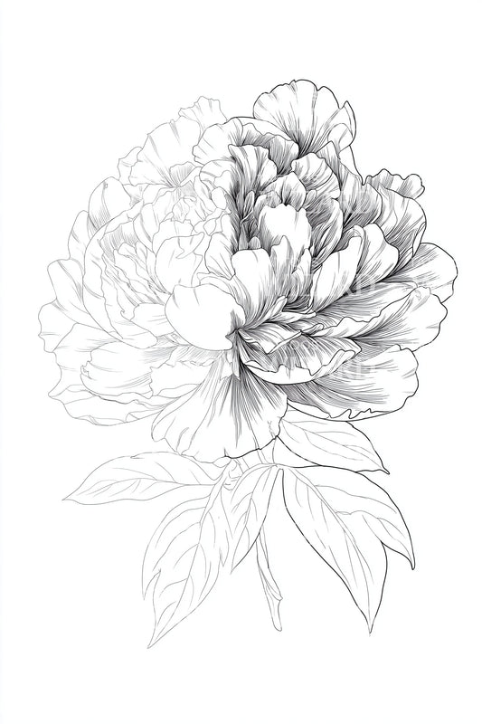 Detailed Peony Flower Tattoo Illustration