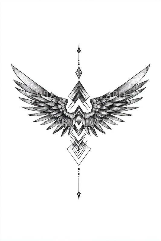 Diamond Axis Geometric Wing Tattoo Illustration