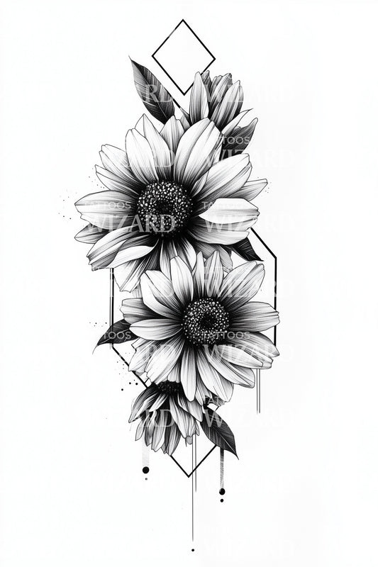 Diamond Daisy Cascade Tattoo Design