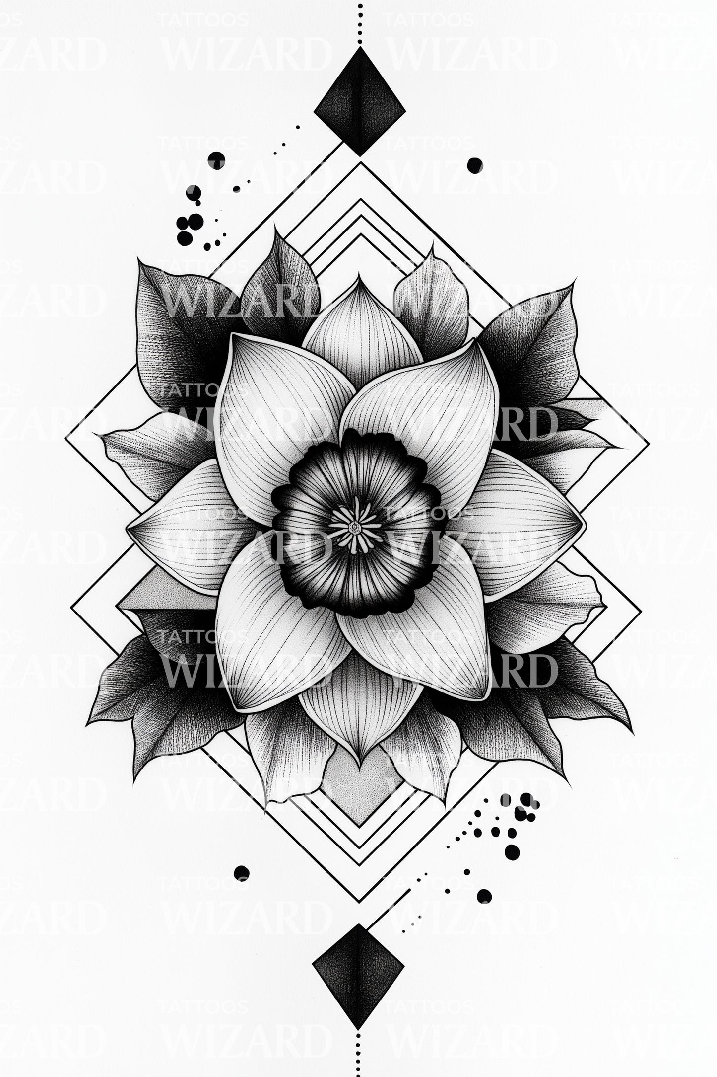 Diamond Frame Daffodil Tattoo Design
