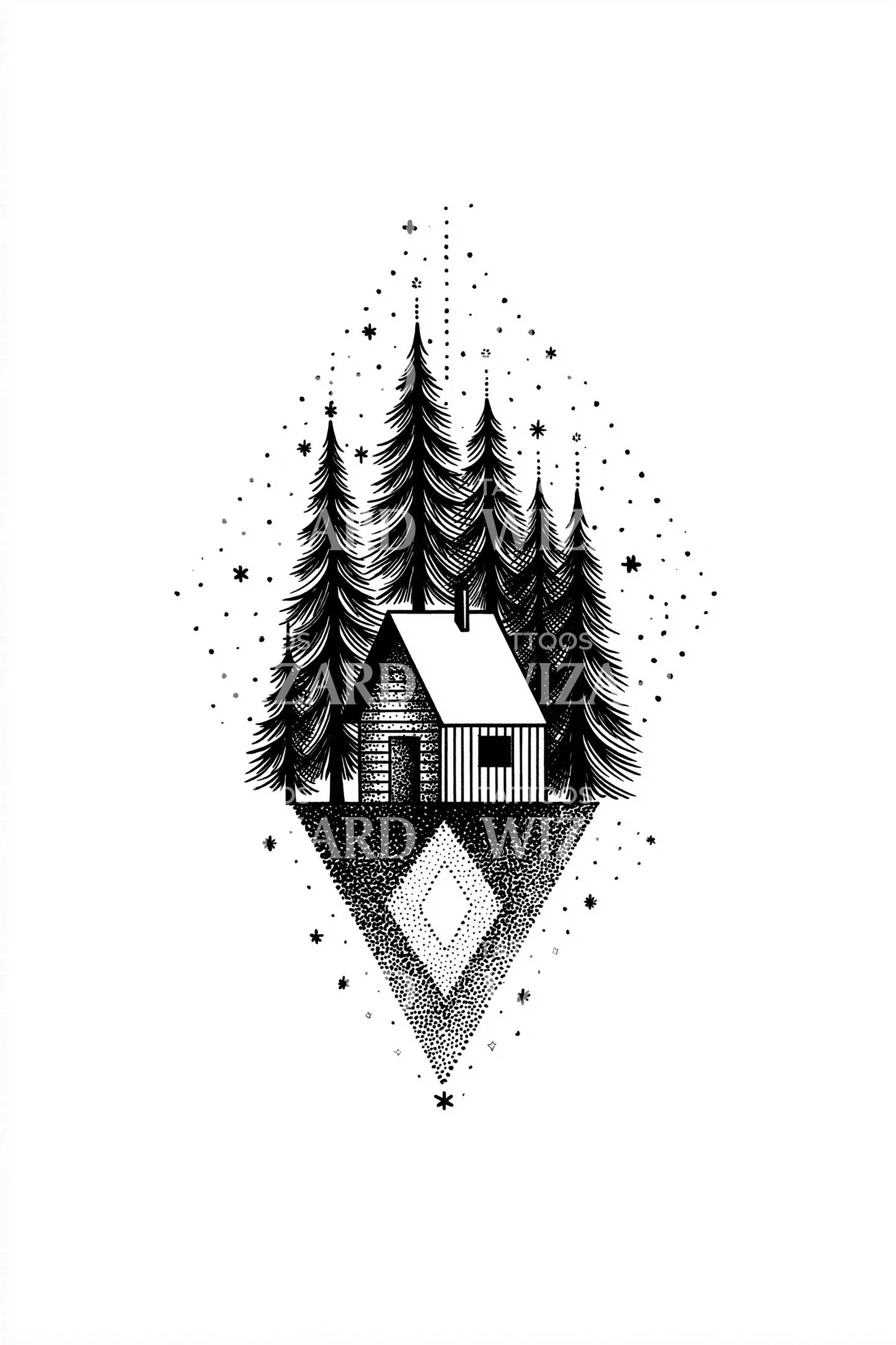 Diamond Lake Cabin Tattoo Design