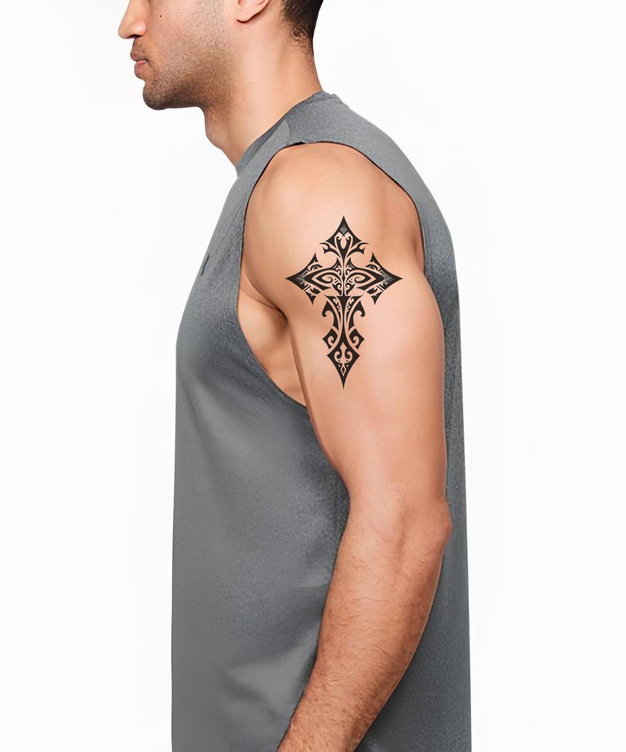 Diamond Tip Tribal Cross Tattoo Design