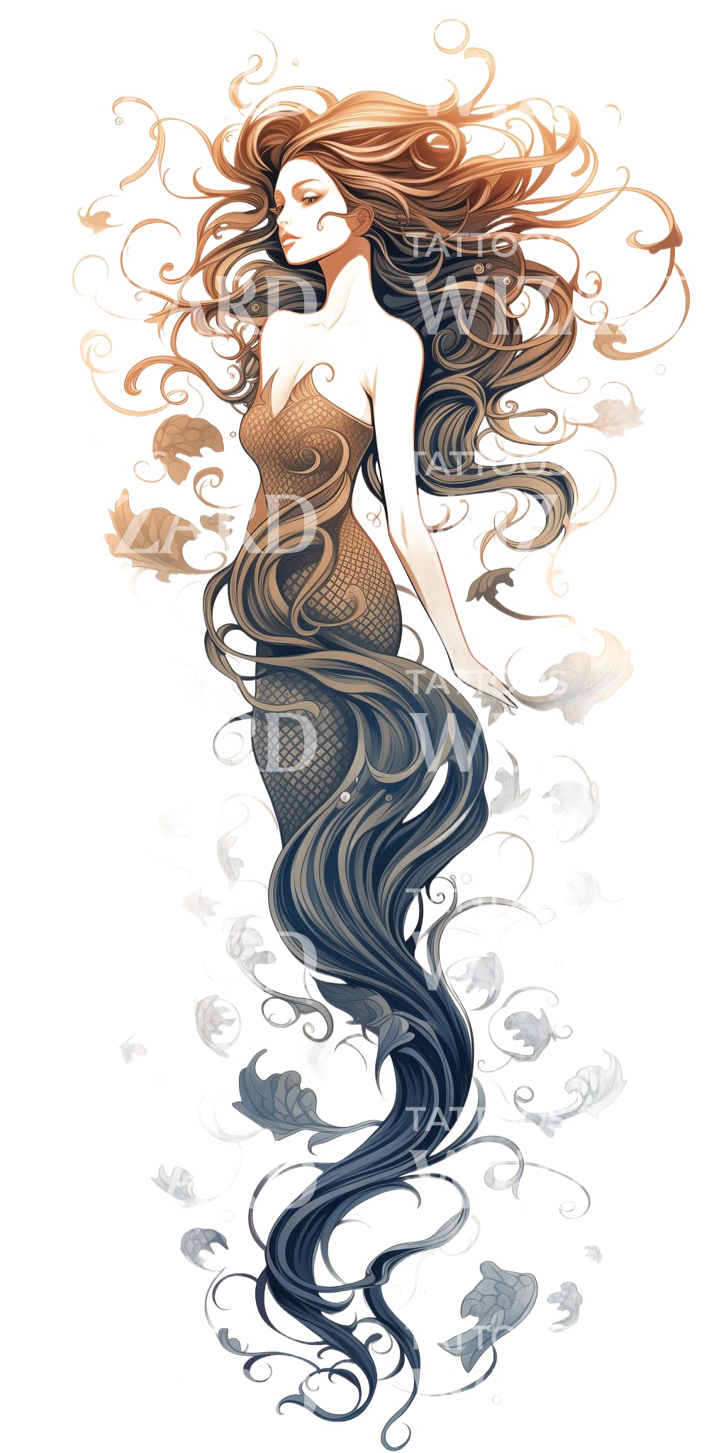 Disappointed Mermaid Tattoo Design