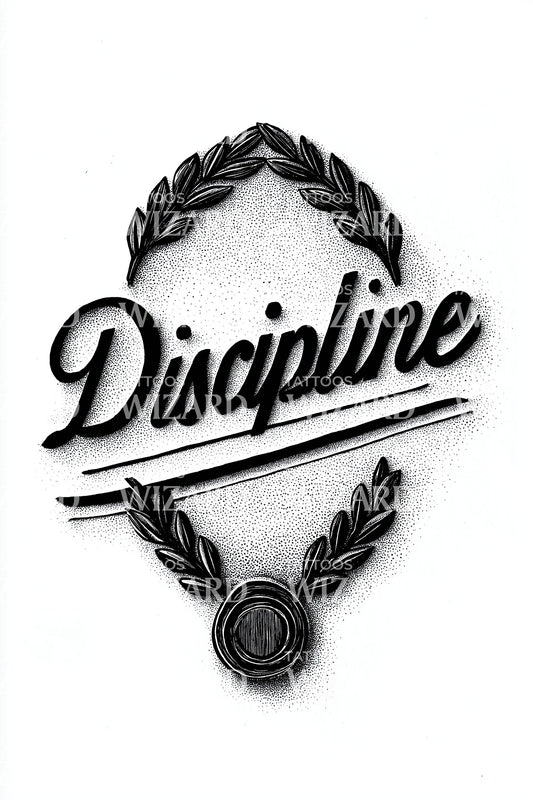 Discipline Laurel Script Tattoo Design
