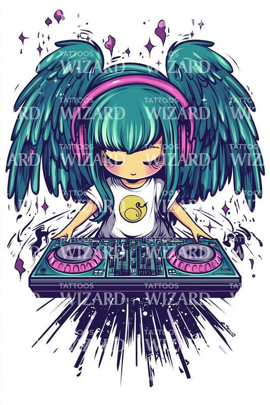 Ilustración de tatuaje DJ Angel Faith