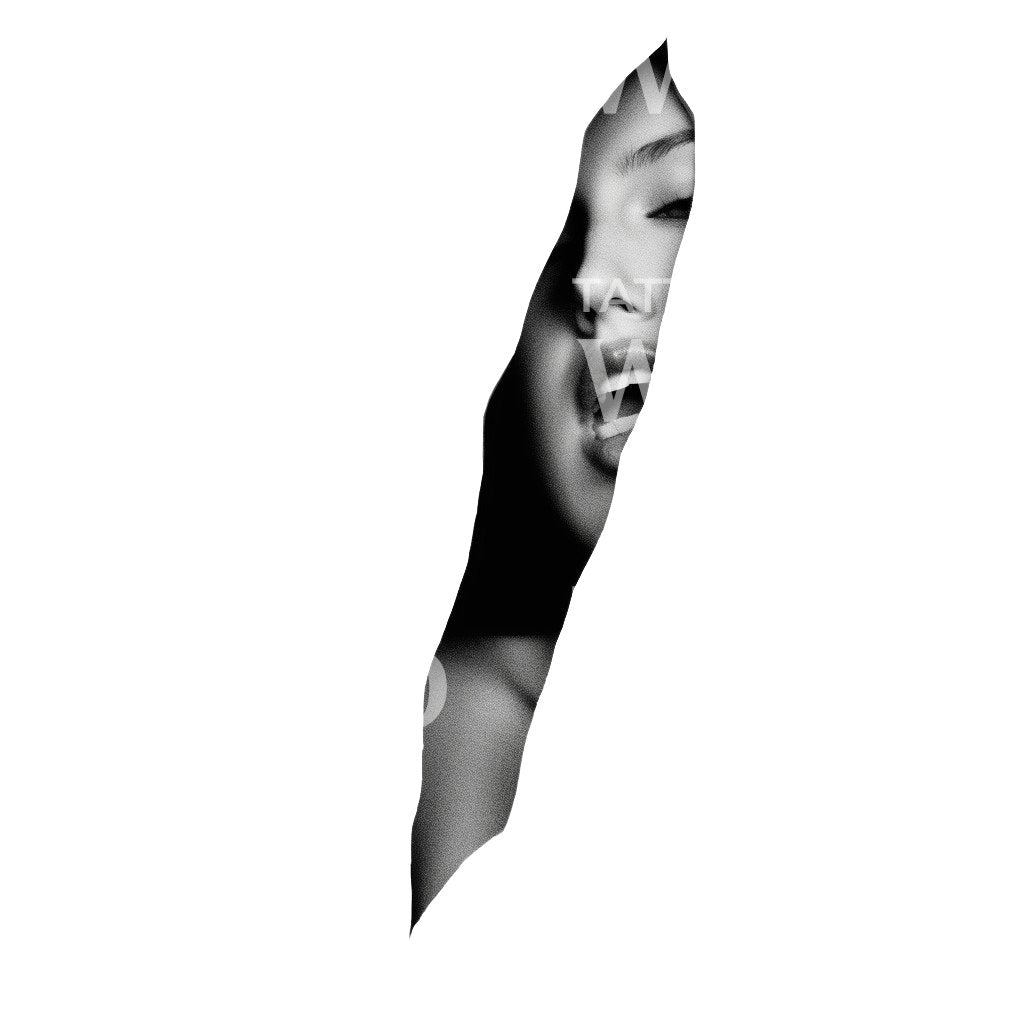 Screaming Woman Behind Paper Hole Tattoo Design