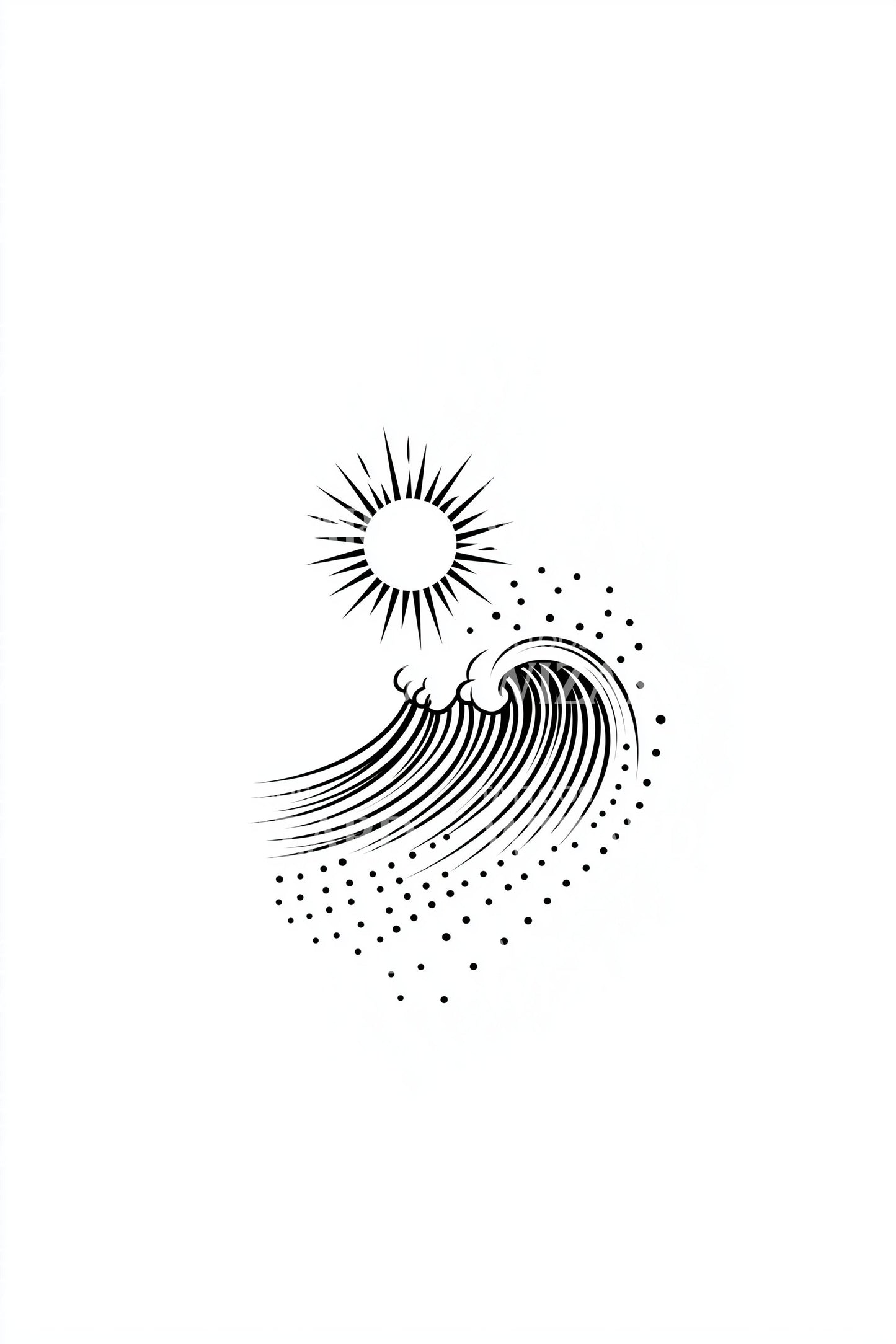 Gepunktetes Sonnen- und Wellen-Tattoo-Design