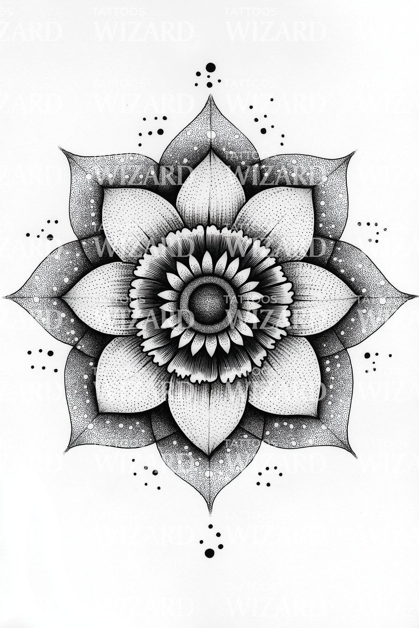 Dotwork kukallinen mandala tatuointisuunnittelu