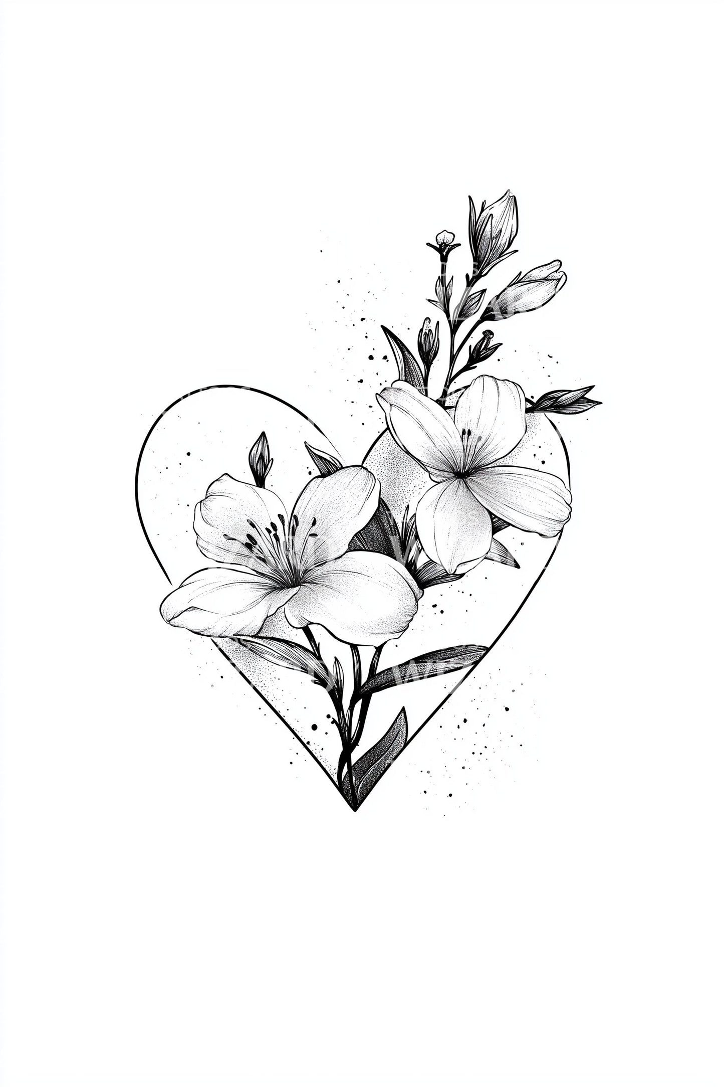 Dotwork-sydänkasvi tatuointikuvitus