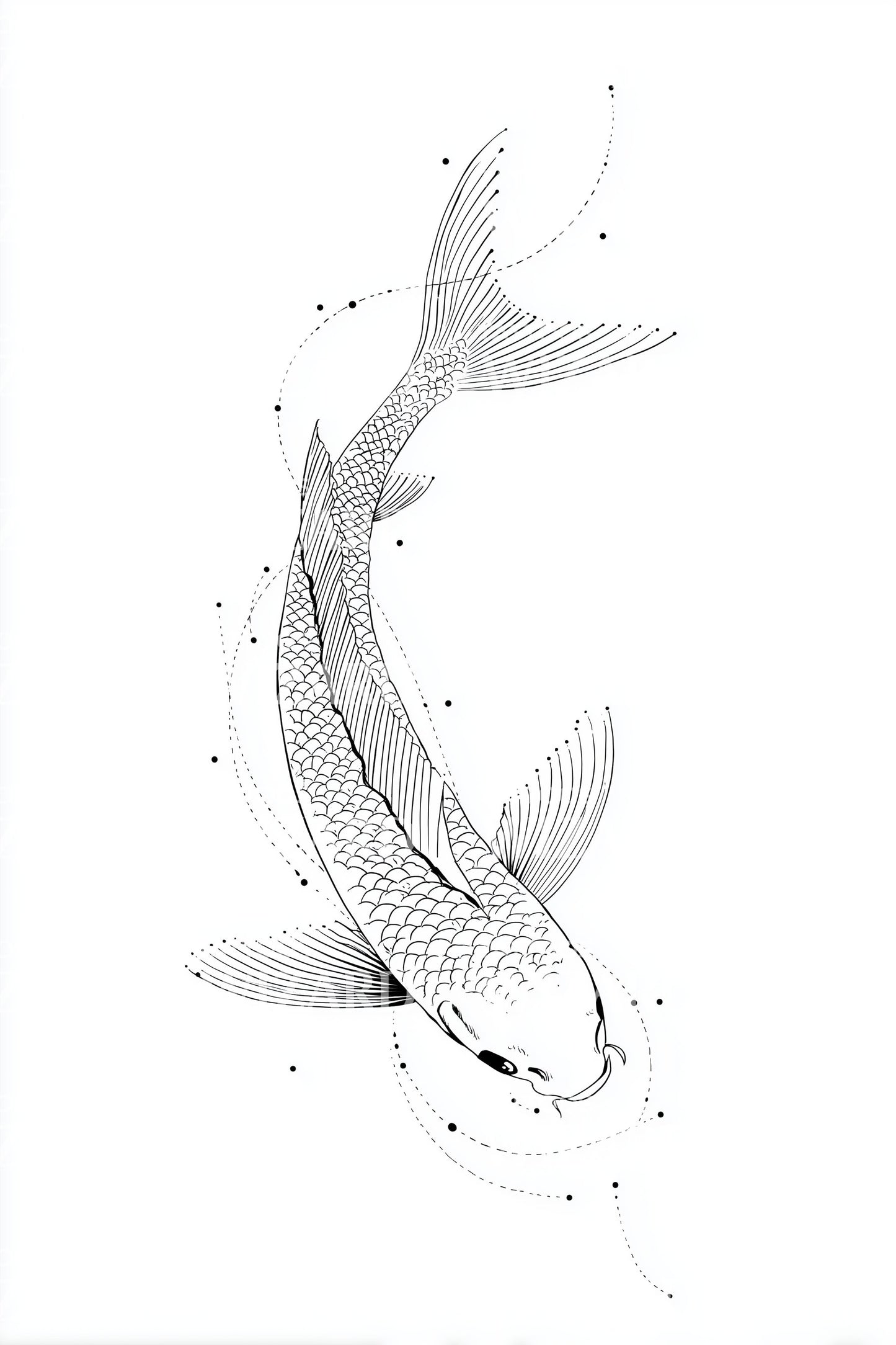 Dotwork Koi Fisk Tatuering Design
