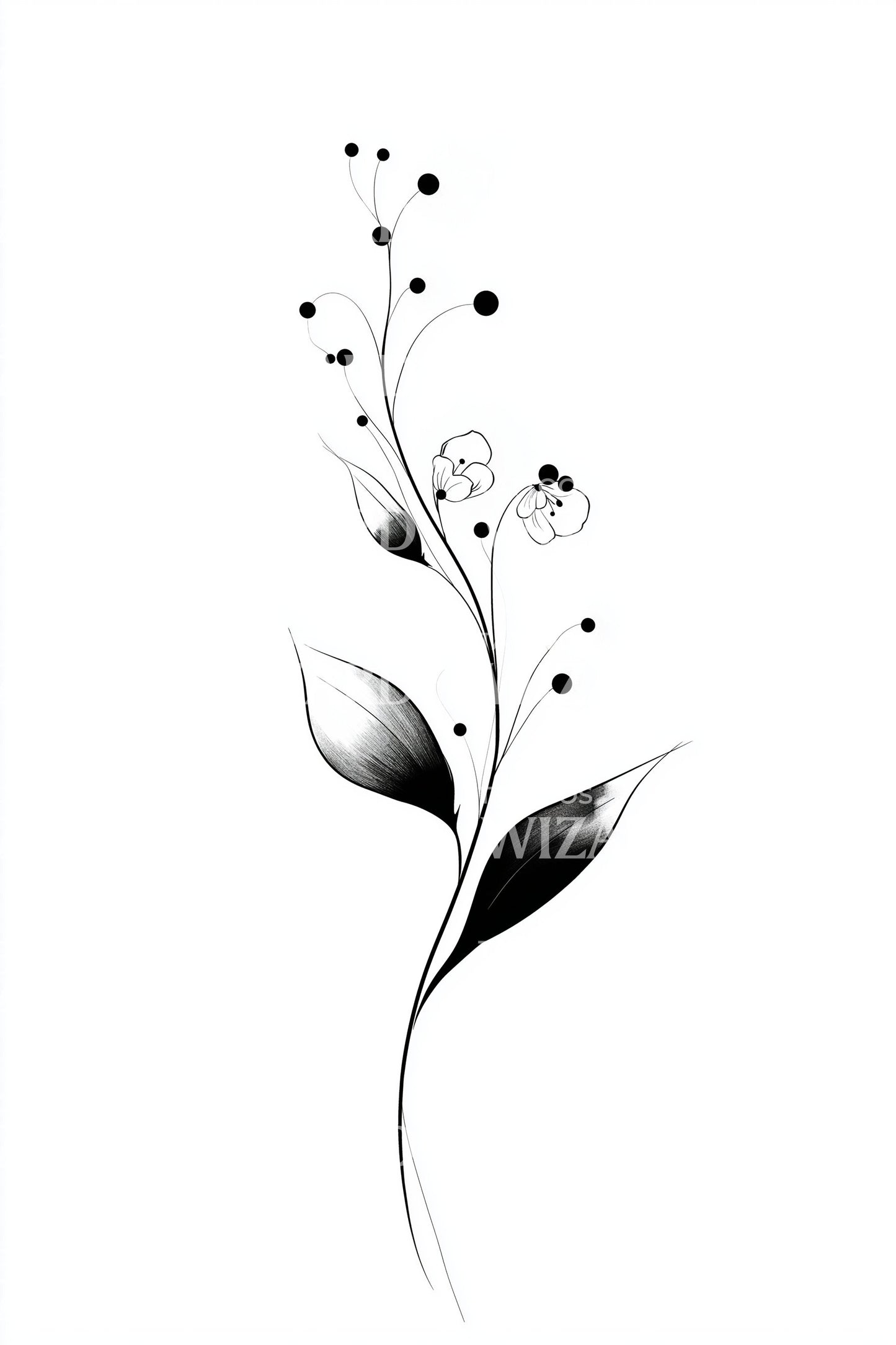 Dotwork Leaf Sprig Tattoo Design