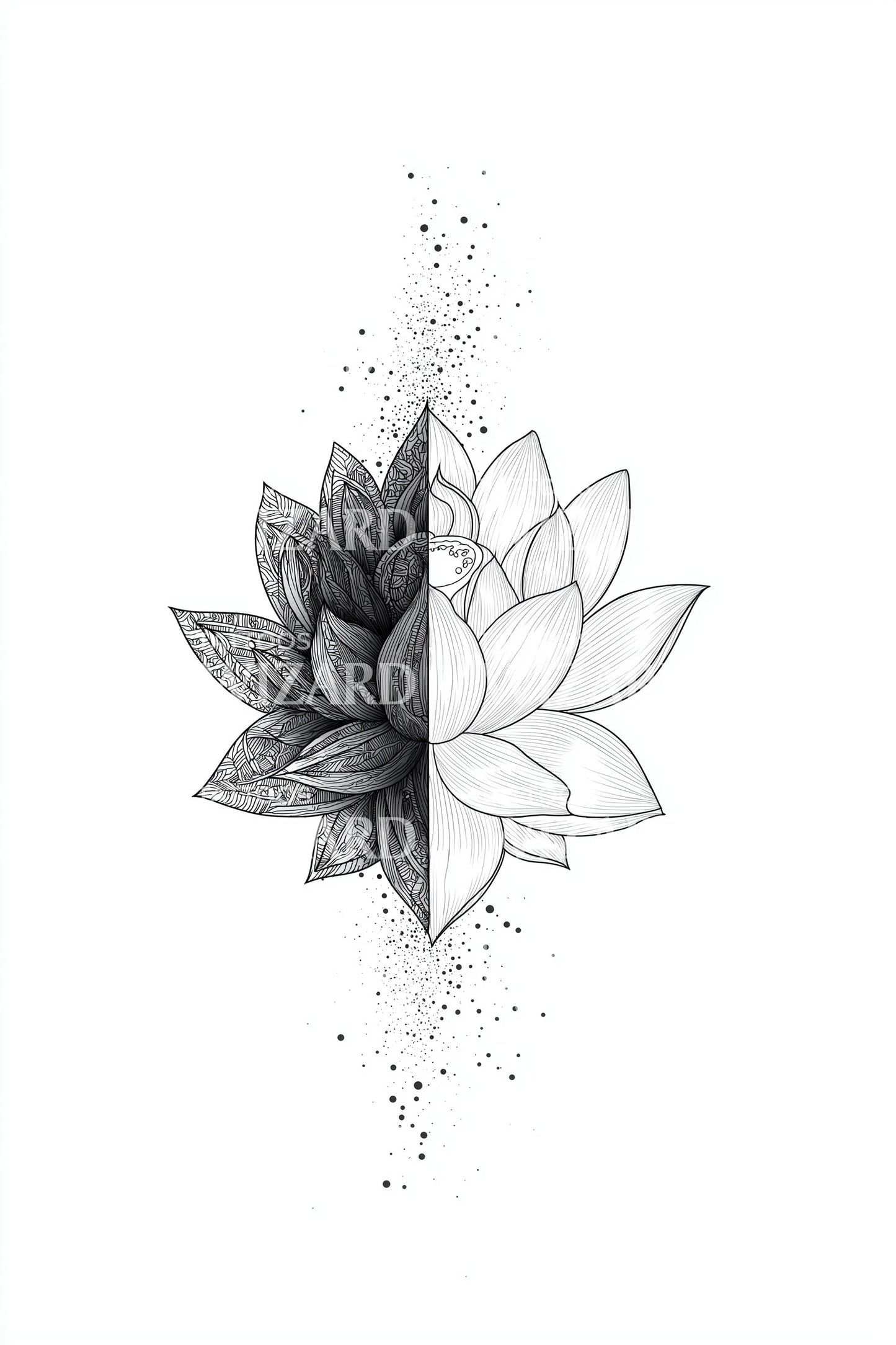 Dotwork Lotus Bloom Tattoo Design