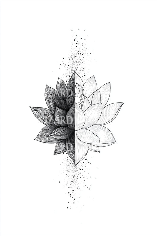 Dotwork Lotus Bloom Tattoo Design