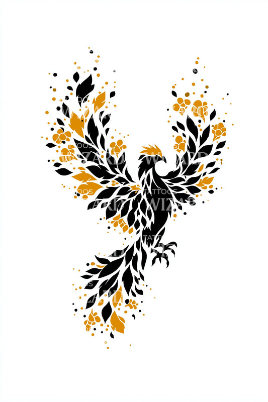 Dotwork Phoenix Burst Tattoo Design