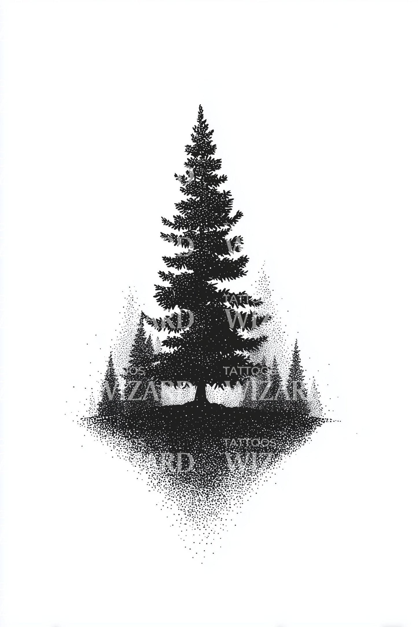 Dotwork Pine on Ridge Tattoo Design