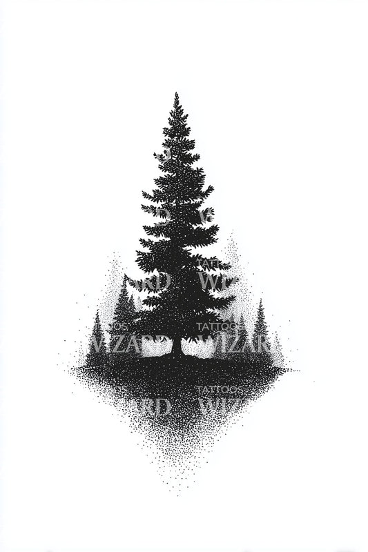 Dotwork Pine on Ridge Tattoo Design