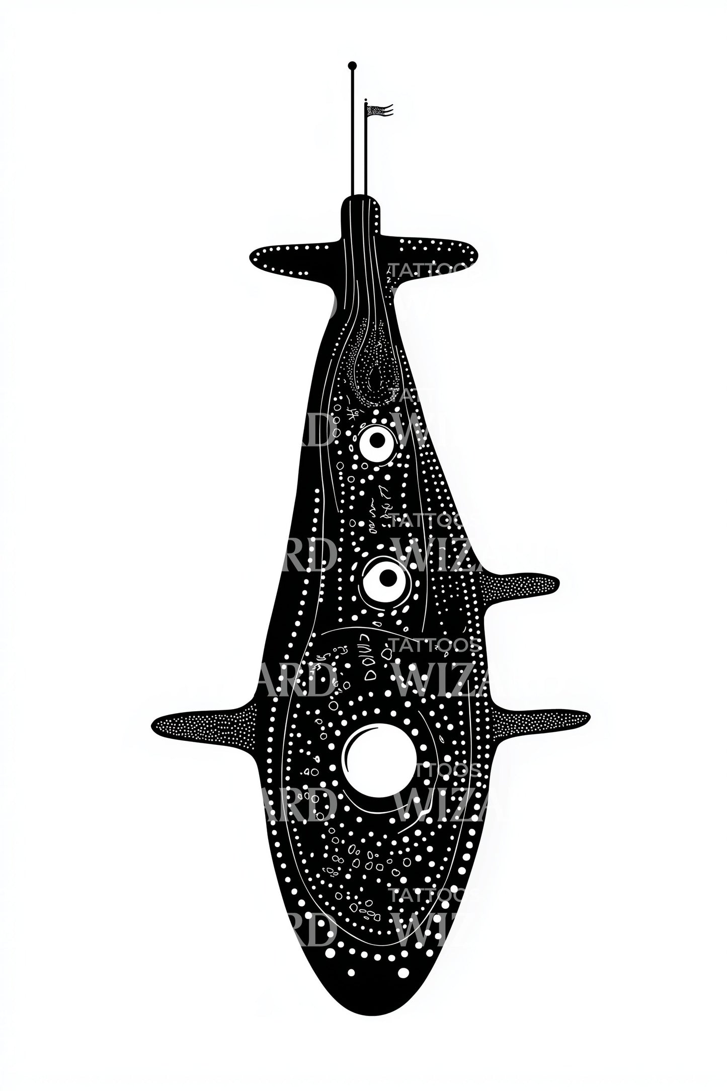 Dotwork Submarine Emblem Tattoo Design