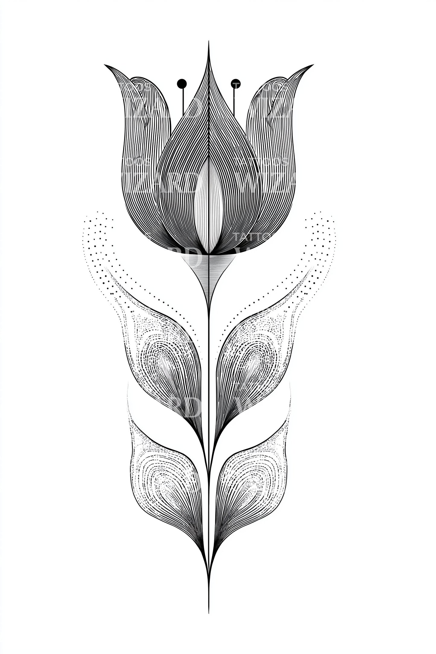 Dotwork Tulip Emblem Tattoo Design